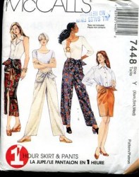 7448 1 HR RSD WST WIDE LEG TIE PANTS,SKIRT LENGTHS PATTERN L=XL